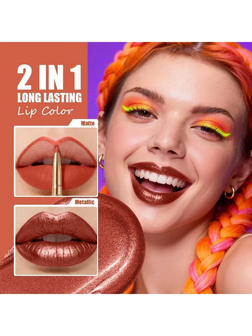 Women's GB13 Show Time Metallic 2-in-1 Glitter Long Lasting Lipstick & Lip Liner